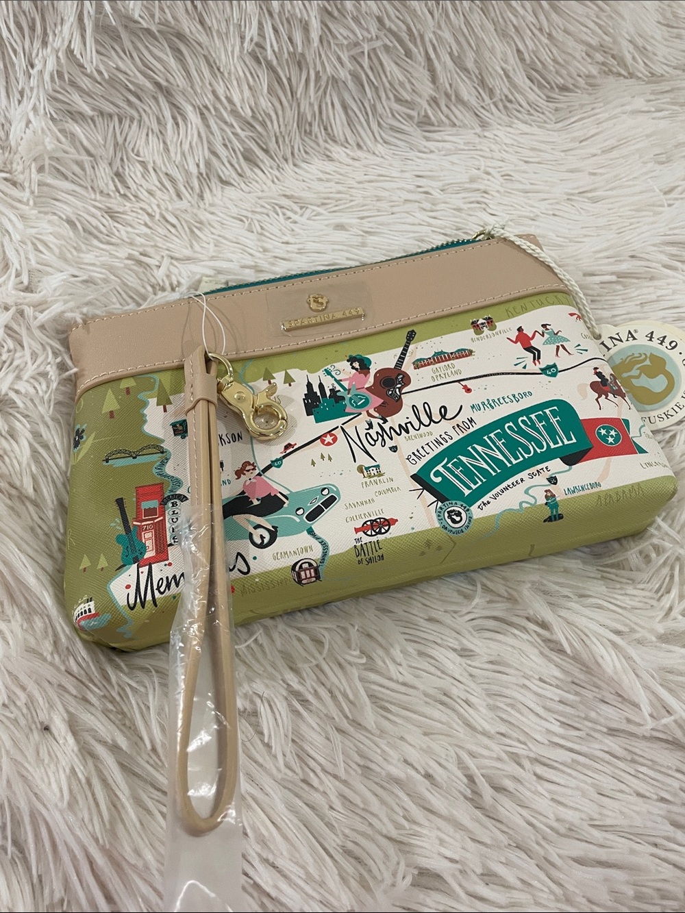 Spartina Tennessee Print Wristlet Pouch - Beige & Green - Picture 3 of 5
